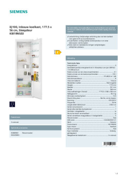 Product informatie SIEMENS koelkast inbouw KI81RNSE0
