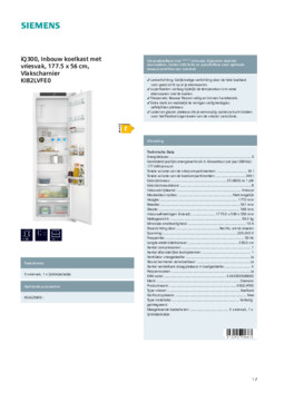 Product informatie SIEMENS koelkast inbouw KI82LVFE0