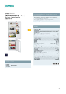 Product informatie SIEMENS koelkast inbouw KI86VNFE0