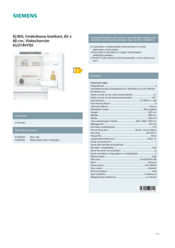 Product informatie SIEMENS koelkast onderbouw KU21RVFE0