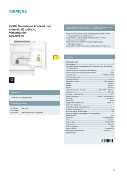 Product informatie SIEMENS koelkast onderbouw KU22LVFD0