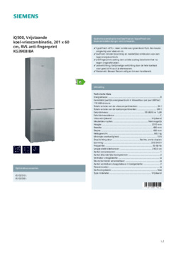 Product informatie SIEMENS koelkast rvs KG39E8IBA