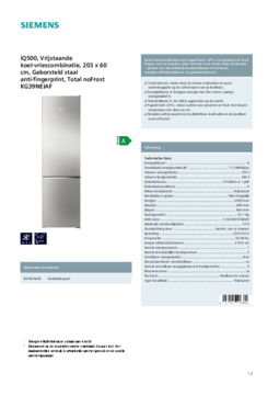 Product informatie SIEMENS koelkast rvs KG39NEIAF