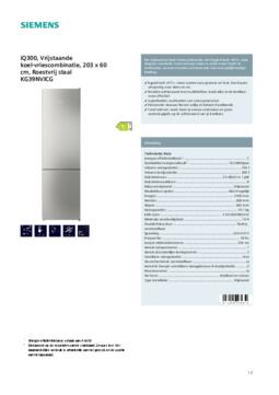 Product informatie SIEMENS koelkast rvs KG39NVICG