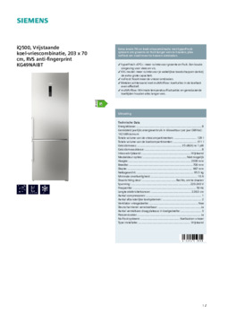 Product informatie SIEMENS koelkast rvs KG49NAIBT
