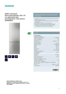 Product informatie SIEMENS koelkast rvs KG49NVIAG