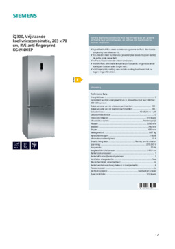 Product informatie SIEMENS koelkast rvs KG49NXIEP