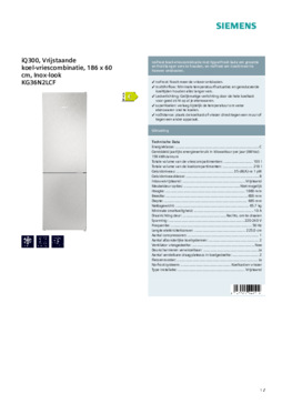 Product informatie SIEMENS koelkast rvs look KG36N2LCF