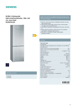Product informatie SIEMENS koelkast rvs look KG36VVLEA