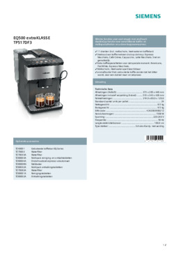 Product informatie SIEMENS koffiemachine TP517DF3