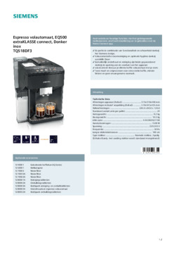 Product informatie SIEMENS koffiemachine TQ518DF3