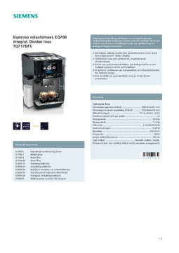 Product informatie SIEMENS koffiemachine TQ717DF5