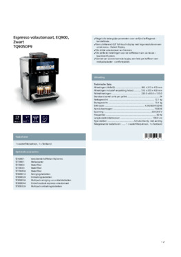 Product informatie SIEMENS koffiemachine TQ905DF9