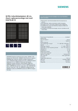 Product informatie SIEMENS kookplaat inbouw inductie EX675LXC1E
