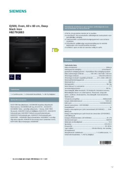 Product informatie SIEMENS oven inbouw blacksteel HB279GBB3