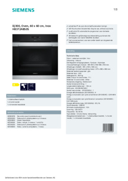 Product informatie SIEMENS oven inbouw inox HB372ABS0S