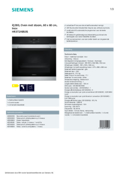 Product informatie SIEMENS oven inbouw inox HR372ABS0S