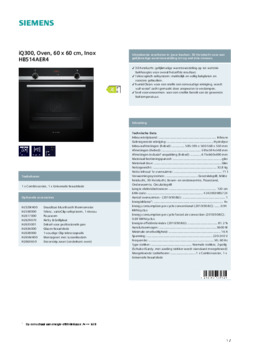 Product informatie SIEMENS oven inbouw rvs HB514AER4