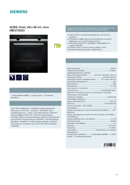 Product informatie SIEMENS oven inbouw zwart HB537GES3