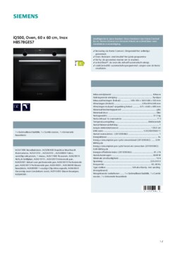Product informatie SIEMENS oven inbouw zwart HB578GES7