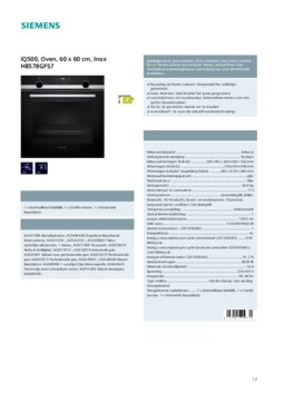 Product informatie SIEMENS oven inbouw zwart HB578GFS7