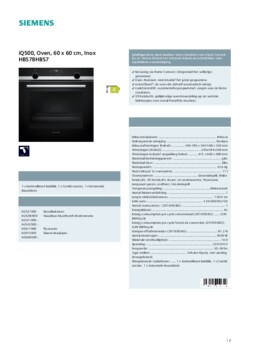 Product informatie SIEMENS oven inbouw zwart HB578HBS7