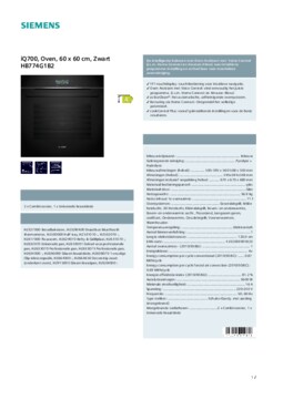 Product informatie SIEMENS oven inbouw zwart HB774G1B2