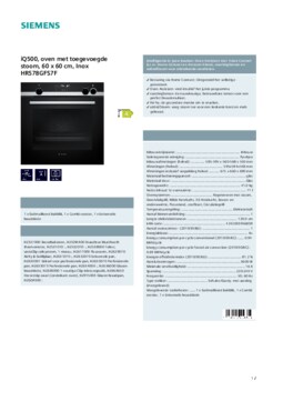 Product informatie SIEMENS oven inbouw zwart HR578GFS7F