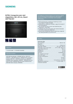Product informatie SIEMENS oven met magnetron inbouw CM776G1B1