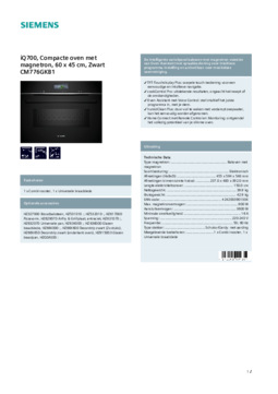 Product informatie SIEMENS oven met magnetron inbouw CM776GKB1
