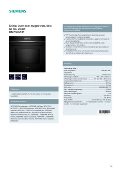 Product informatie SIEMENS oven met magnetron inbouw HM736G1B1
