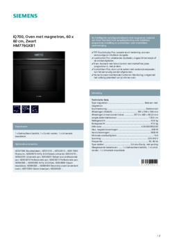 Product informatie SIEMENS oven met magnetron inbouw HM776GKB1