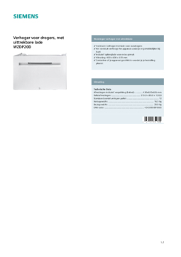 Product informatie SIEMENS sokkel voor droger WZDP20D