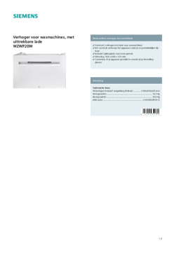 Product informatie SIEMENS sokkel voor wasmachine WZWP20W