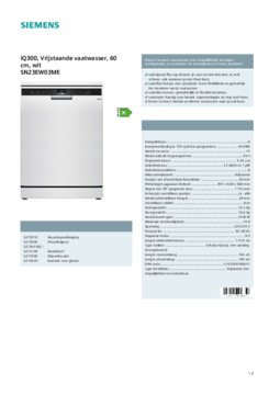 Product informatie SIEMENS vaatwasser SN23EW03ME