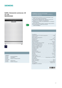 Product informatie SIEMENS vaatwasser SN23EW28AE