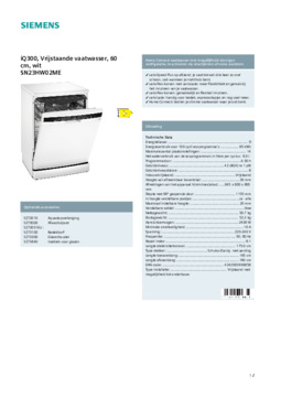 Product informatie SIEMENS vaatwasser SN23HW02ME