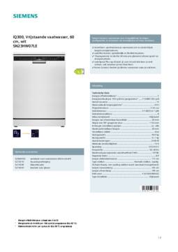Product informatie SIEMENS vaatwasser SN23HW07LE