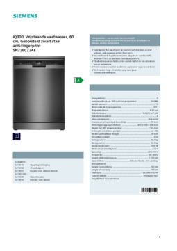 Product informatie SIEMENS vaatwasser blacksteel SN23EC22AE