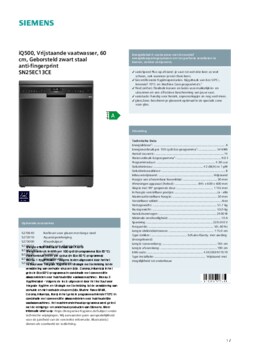 Product informatie SIEMENS vaatwasser blacksteel SN25EC13CE