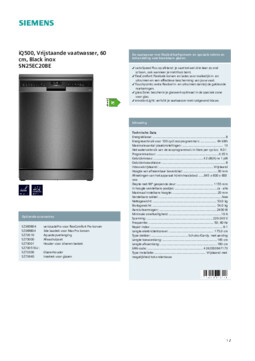 Product informatie SIEMENS vaatwasser blacksteel SN25EC20BE