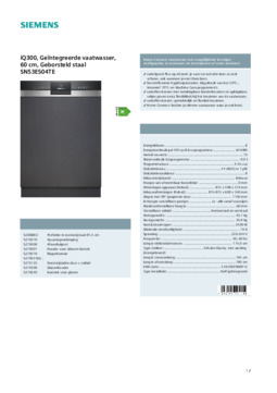 Product informatie SIEMENS vaatwasser inbouw SN53ES04TE