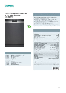 Product informatie SIEMENS vaatwasser inbouw SN53ES06VE