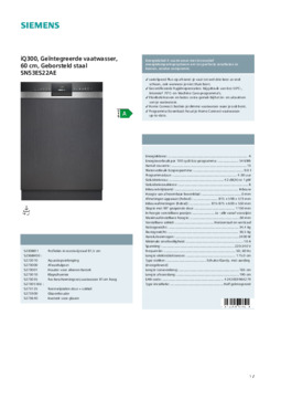 Product informatie SIEMENS vaatwasser inbouw SN53ES22AE