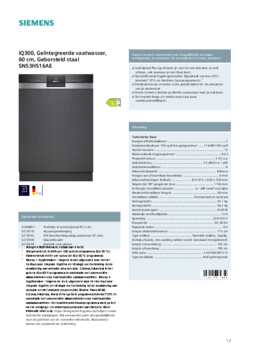Product informatie SIEMENS vaatwasser inbouw SN53HS16AE
