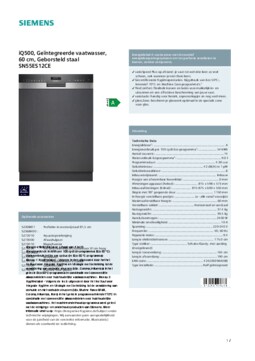 Product informatie SIEMENS vaatwasser inbouw SN55ES12CE