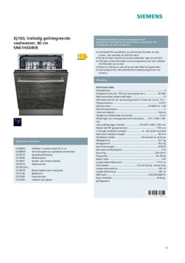 Product informatie SIEMENS vaatwasser inbouw SN61HX08VE
