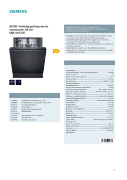 Product informatie SIEMENS vaatwasser inbouw SN61IX13TE