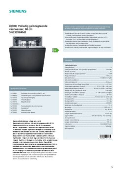 Product informatie SIEMENS vaatwasser inbouw SN63EX04ME