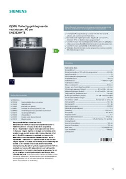 Product informatie SIEMENS vaatwasser inbouw SN63EX04TE